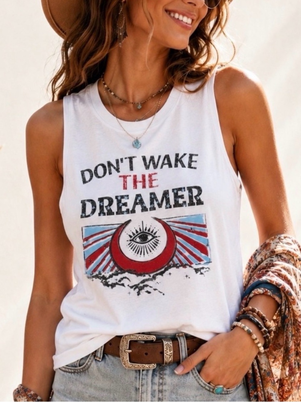 MATE the Label “Don’t Wake The Dreamer” Graphic Muscle Tank Boho Top S/M